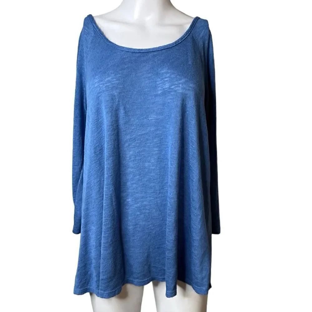 Bobeau Long Sleeve Cut Out  Shirt Blue Size Medium